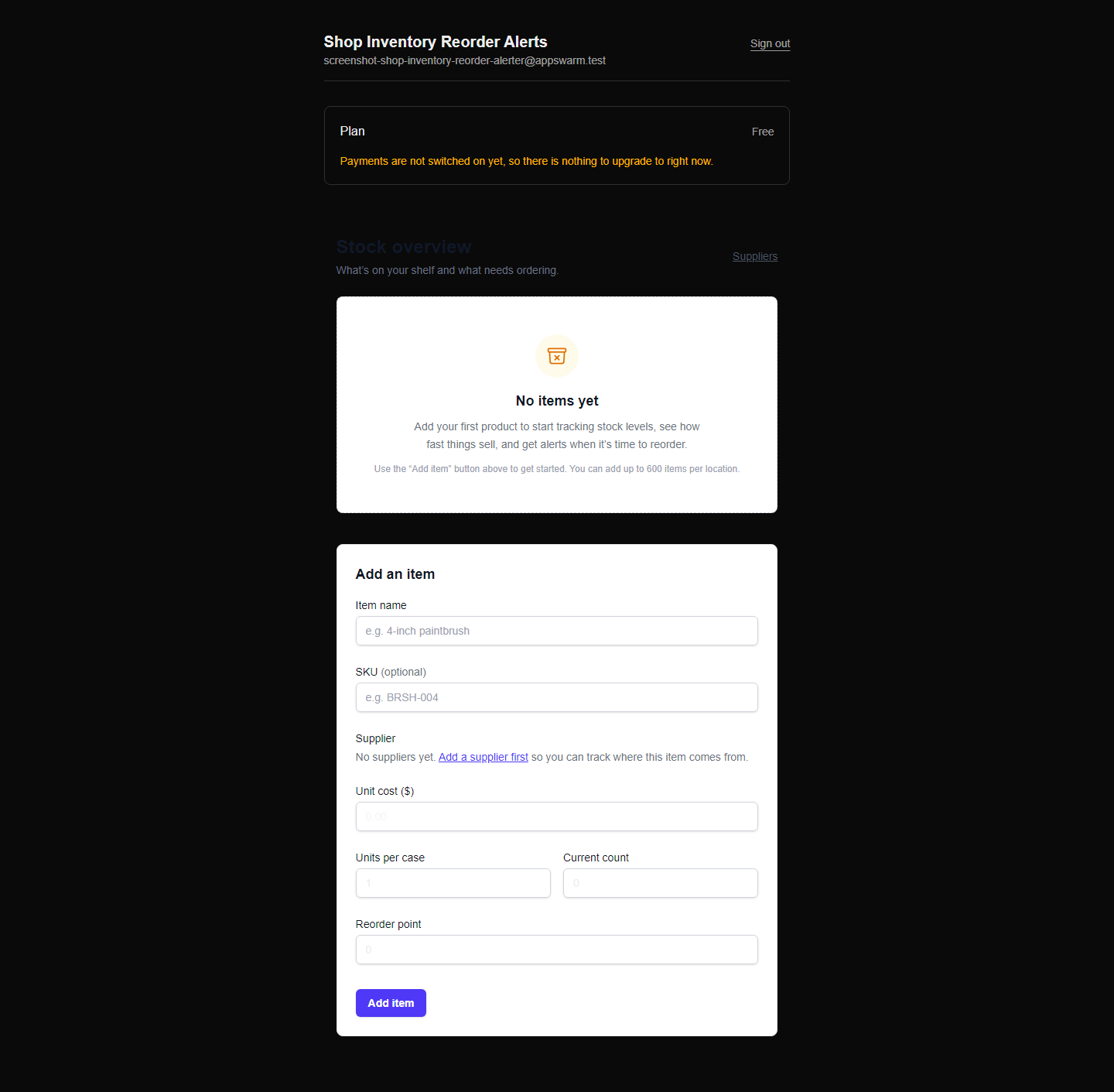 Shop Inventory Reorder Alerts in use